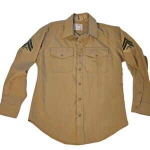 Vintage Creighton USMC Sergeant Tan Khaki Brown Men’s Shirt – Size 17 (Large)